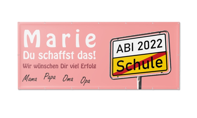 PVC-Werbebanner Motiv "Abi" Ortsschild mit Name personalisiert in rosa