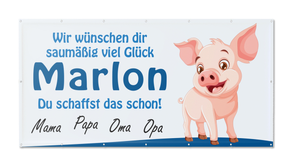 Motivbanner Abi/Abschluss Glücksschwein rosa