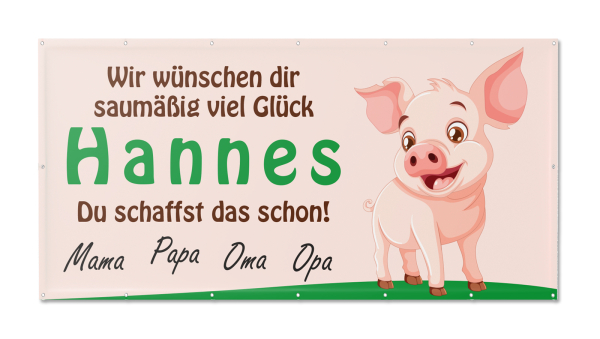 Motivbanner Abi/Abschluss Glücksschwein rosa