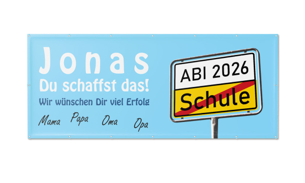 Motivbanner Abi mit Ortsschild und Name in blau