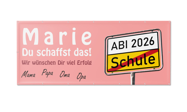 Motivbanner Abi mit Ortsschild und Name in rosa